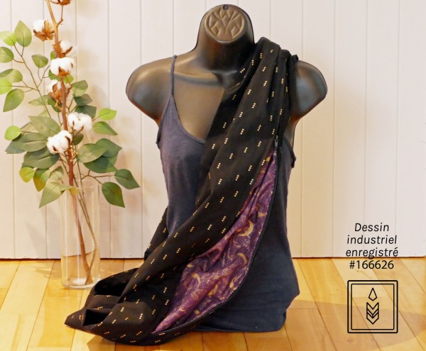 Foulard infini en coton noir aux motifs de flèches dorées – Image 3