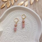 Boucles d'oreilles en Rhodonite et pierre de soleil