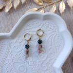 Boucles d'oreilles en Rhodonite et agate noir – Image 2