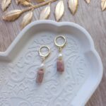 Boucles d'oreilles en Rhodonite et perles d'eau douce