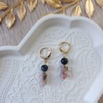 Boucles d'oreilles en Rhodonite et agate noir