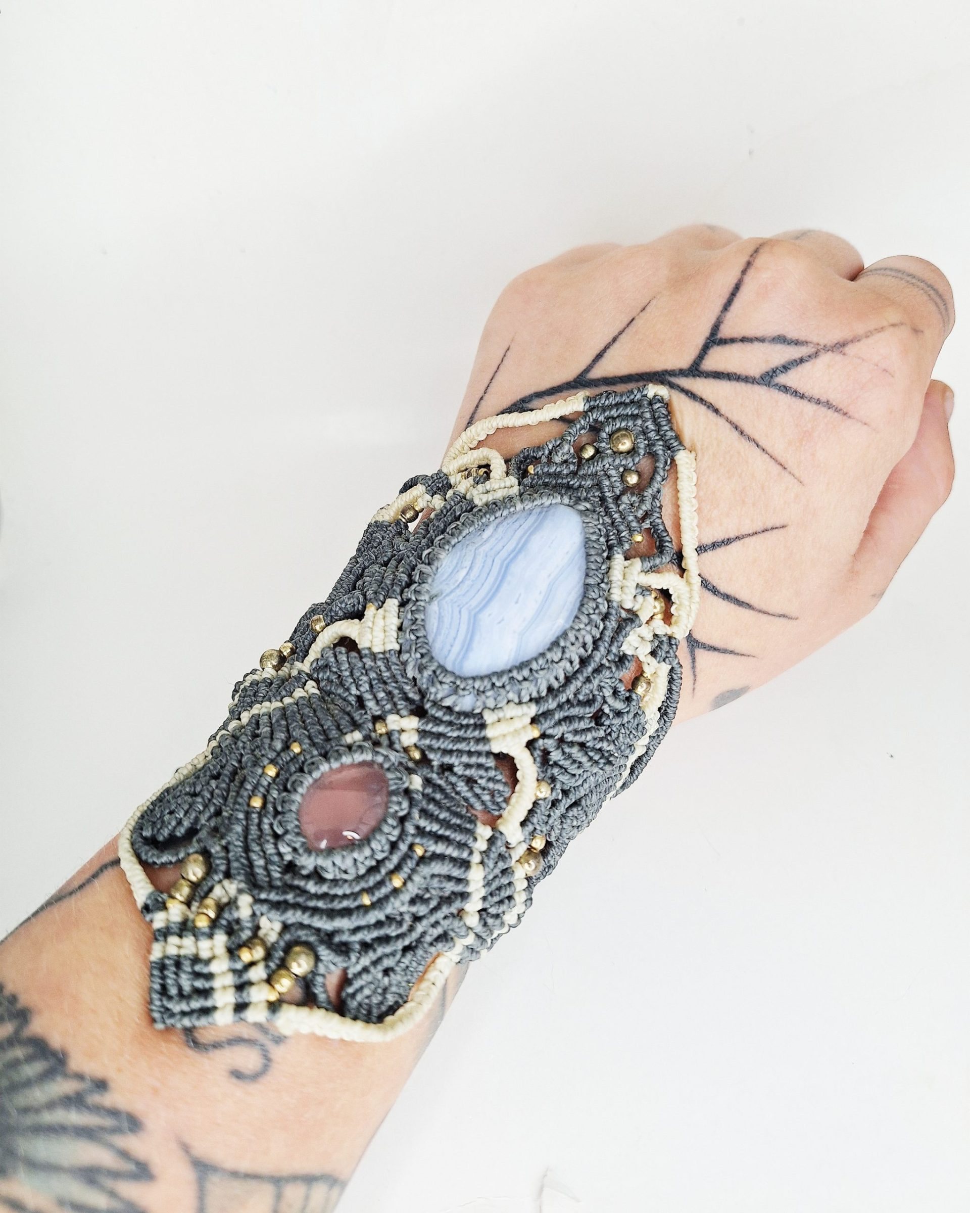 Bracelet Manchette Quartz Rose et Agate Blue Lace