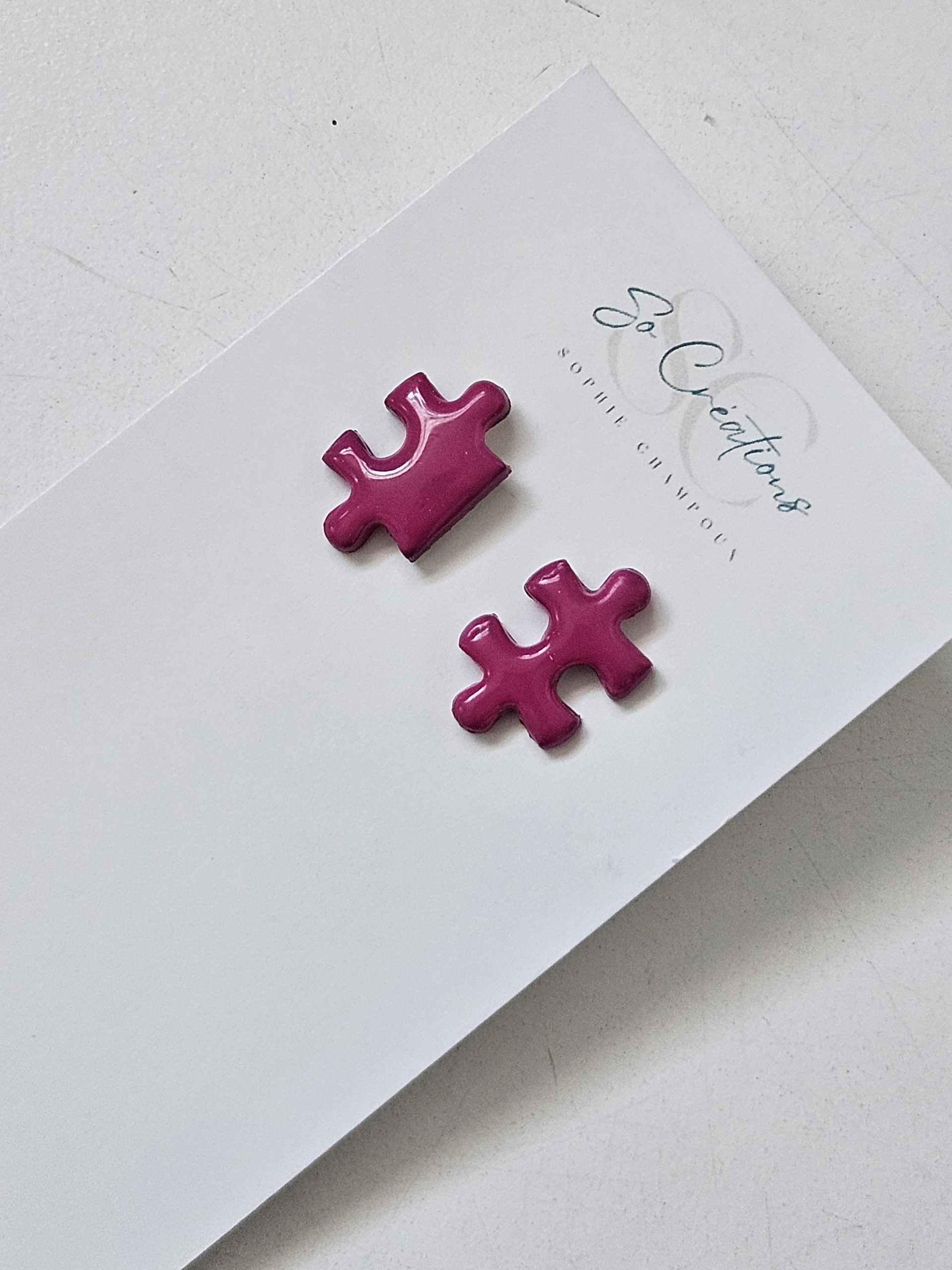 Boucles d'oreilles puzzle roses