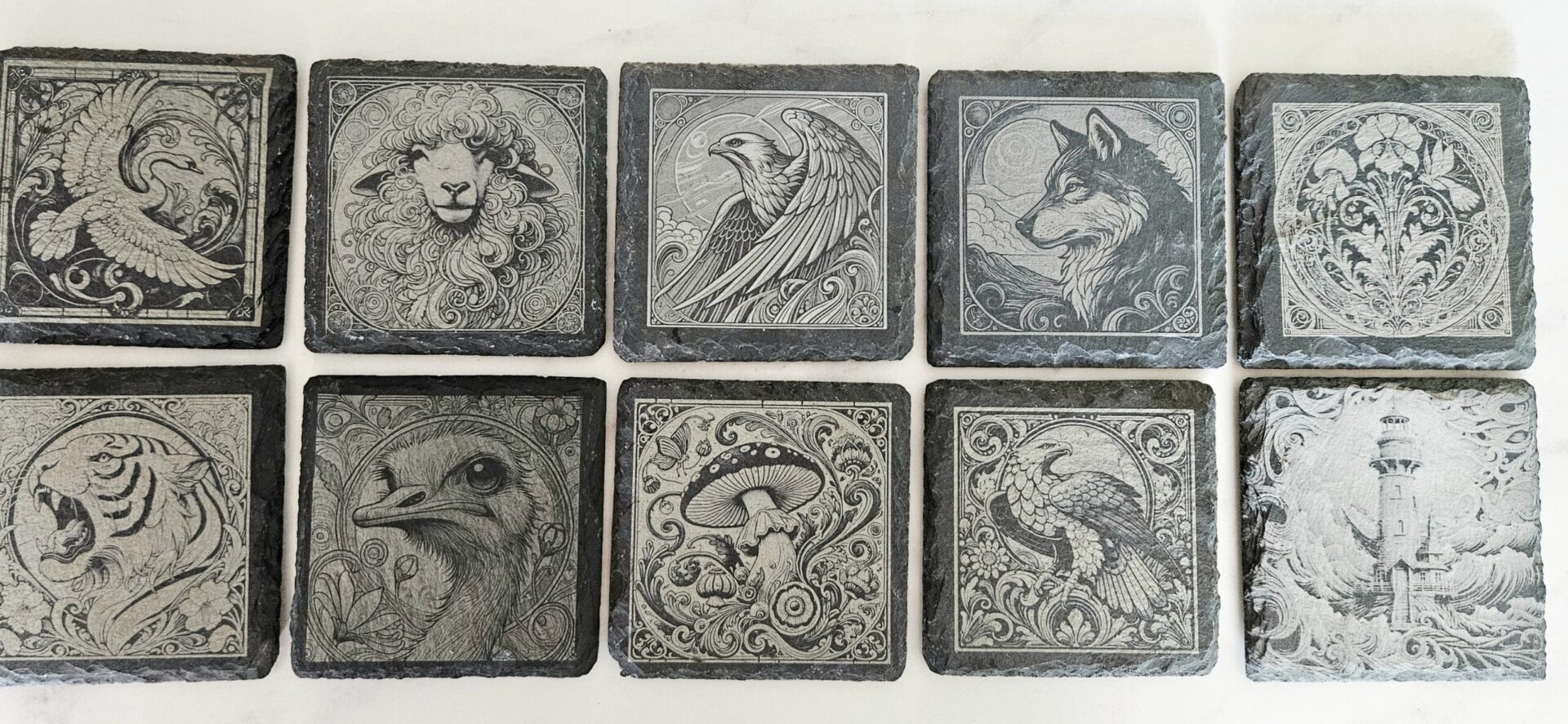 2 Sous-verres gravés en ardoise