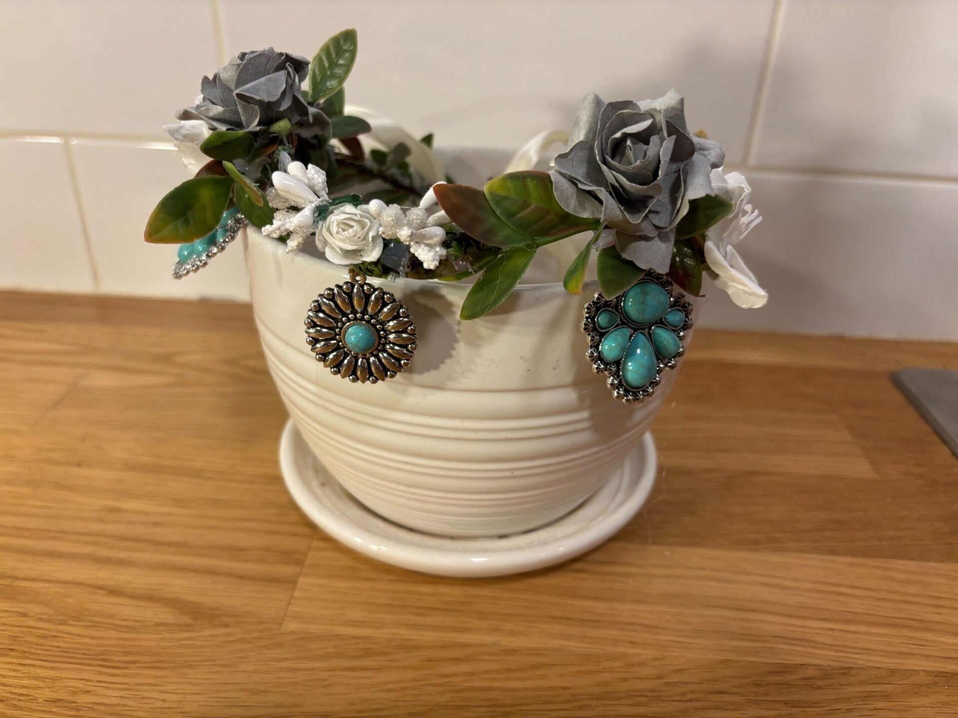 Diadème elfique 3 pierres turquoises et argent (80$)