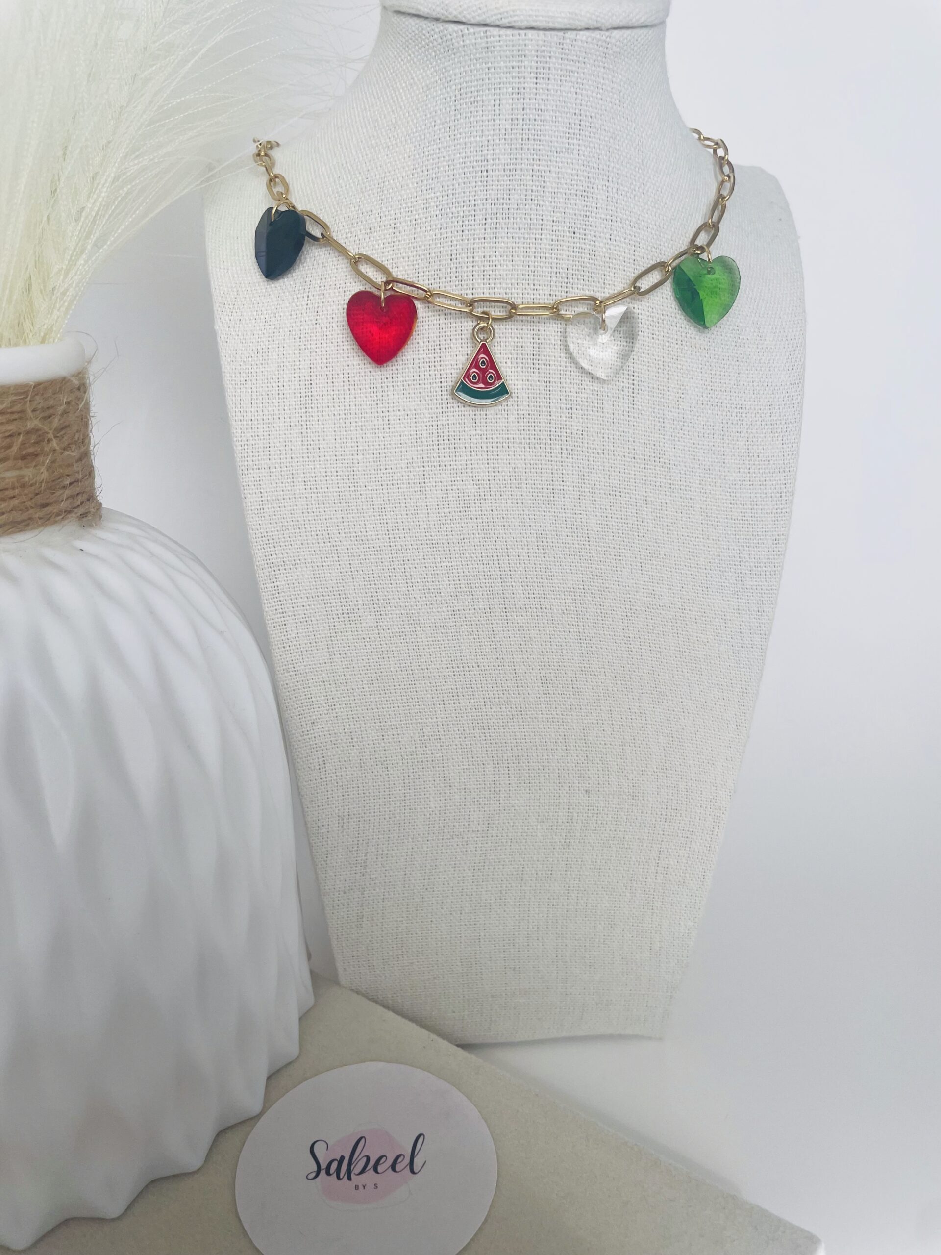 Collier watermelon coeur doré