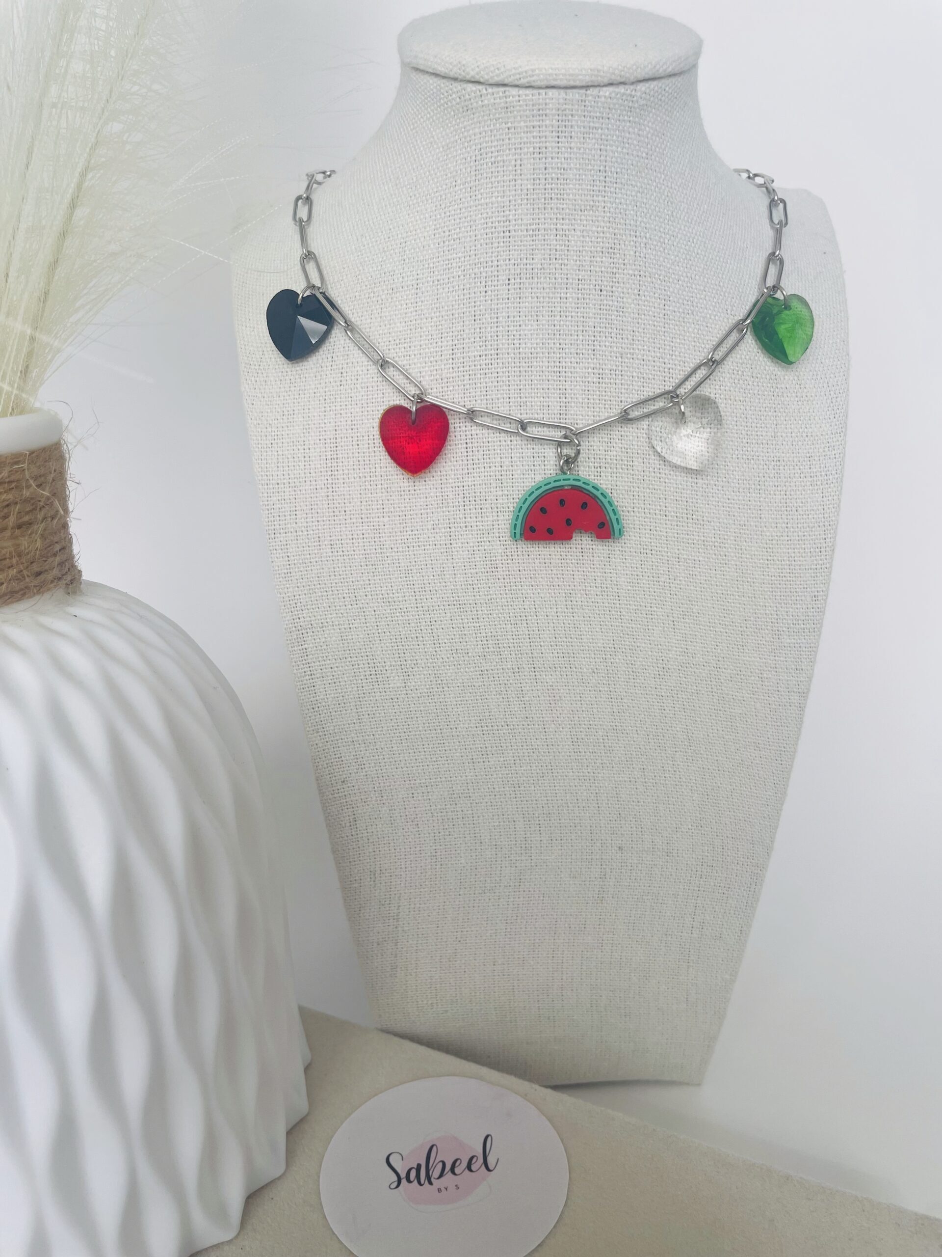 Collier watermelon coeur argenté