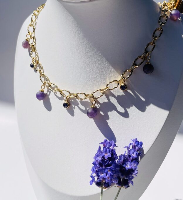 Collier lavande en acier inoxydable