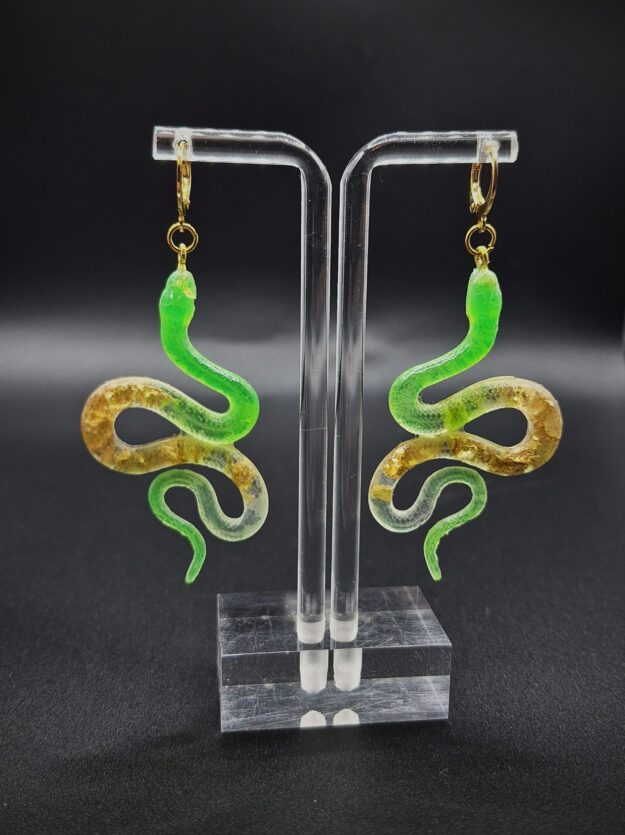 Boucles d'oreilles Serpents Verts et Ors
